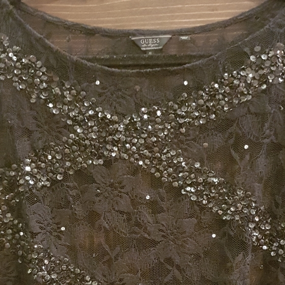 Guess Black sequin and lace semi sheer top - Picture 2 of 6
